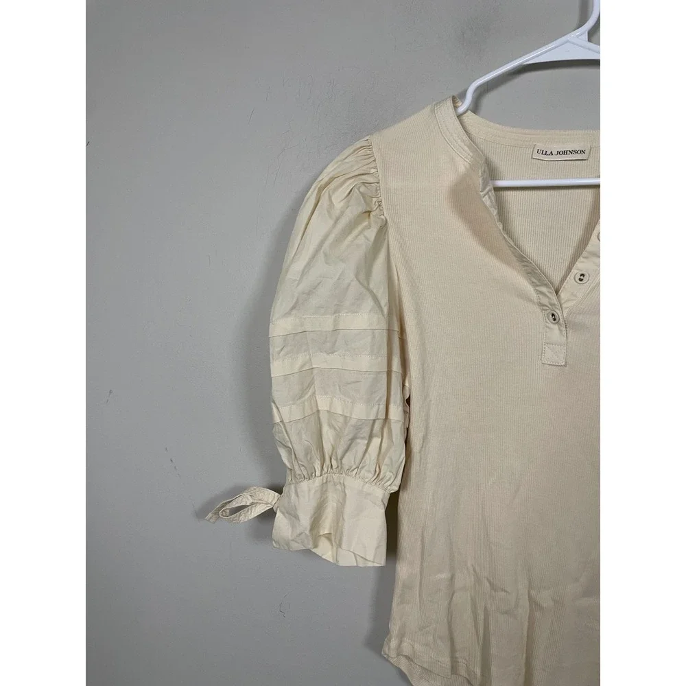 Ulla Johnson Iman Puff Sleeve Top in Cream Size Large Feminine Quiet Luxury